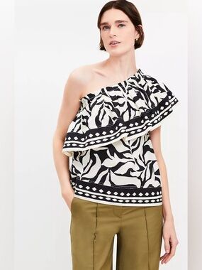 Loft Fern Poplin Ruffle One Shoulder Top NWT Sz XL Resortwear Cruise Beachy